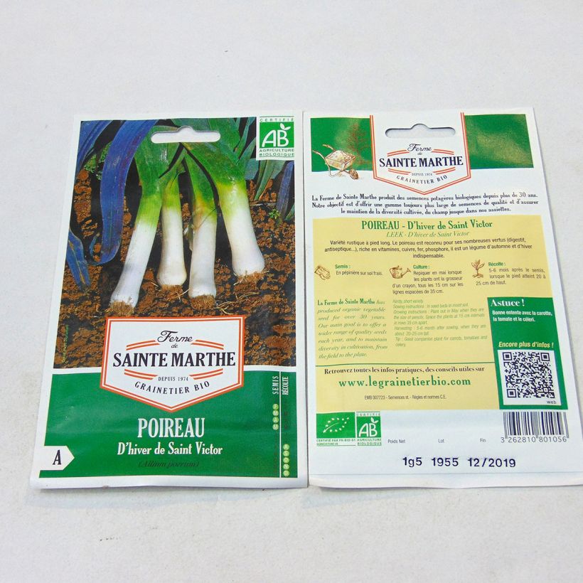Exemple de spécimen de Poireau d'Hiver de Saint Victor Bio - Ferme de Sainte Marthe le sachet de 400 graines (1g) tel que livré