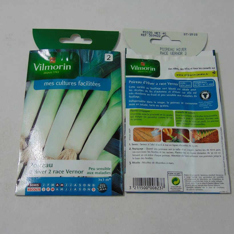 Exemple de spécimen de Poireau d'hiver 2 race Vernor (Création Vilmorin) - Vilmorin le sachet de 1000 graines (4g) tel que livré