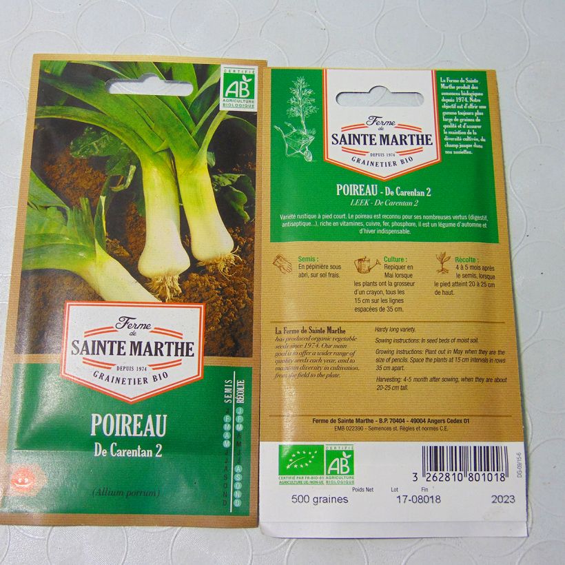 Exemple de spécimen de Poireau de Carentan 2 Bio - Ferme de Sainte Marthe le sachet de 400 graines (1g) tel que livré