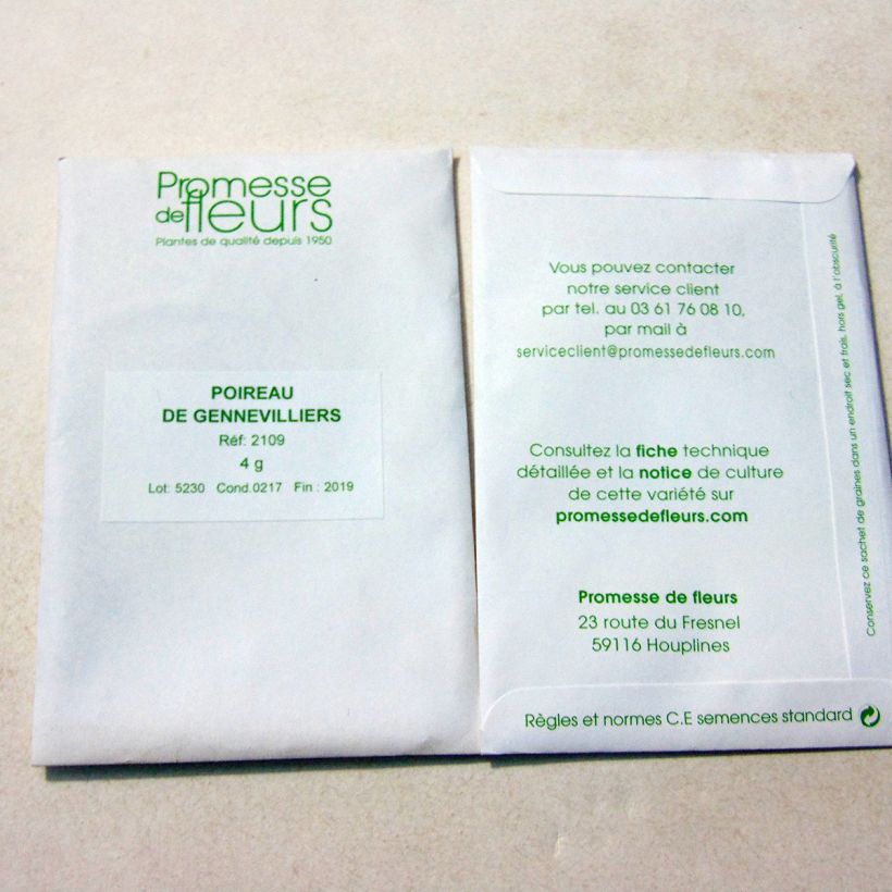 Exemple de spécimen de Poireau de Gennevilliers - Allium porrum le sachet de +/- 1000 graines (minimum 4g) tel que livré