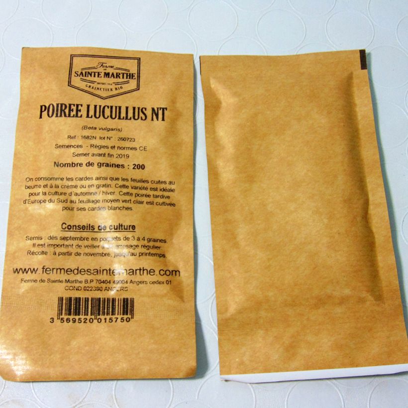 Exemple de spécimen de Poirée Lucullus NT - Ferme de Sainte Marthe le sachet de 200 graines (3g) tel que livré