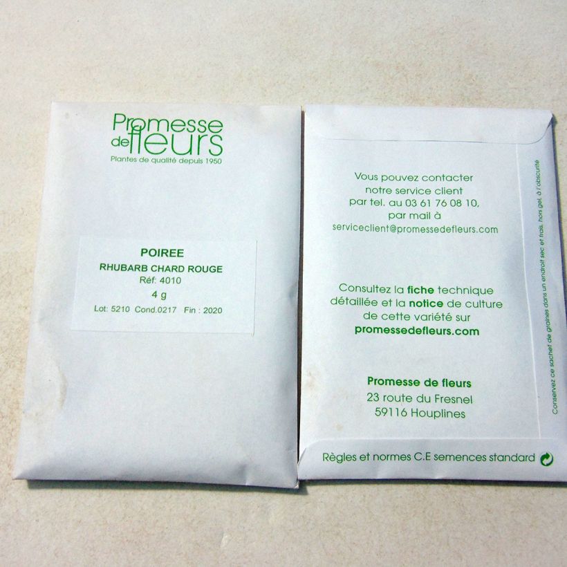 Exemple de spécimen de Poirée Rhubarb Chard à carde rouge - Beta vulgaris le sachet de +/- 150 graines (minimum 4g) tel que livré