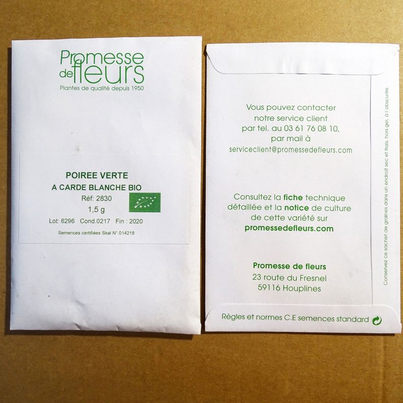 Exemple de spécimen de Poirée verte à carde blanche 3 Bio  le sachet de +/- 120 graines (minimum 1,5g) tel que livré