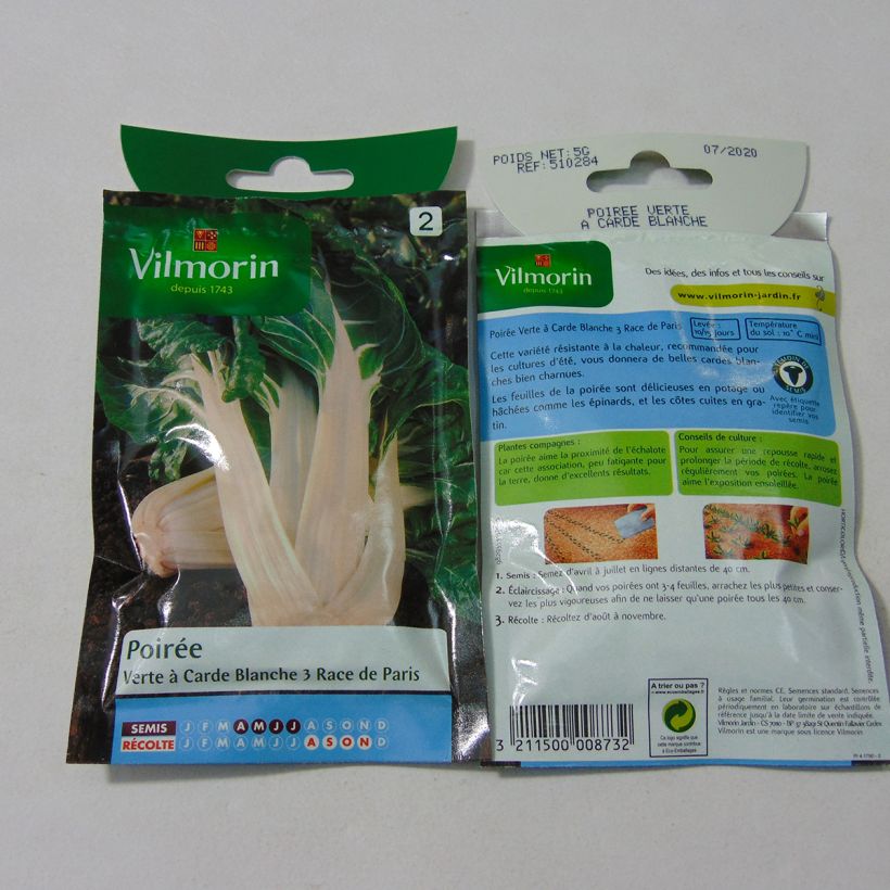 Exemple de spécimen de Poirée verte à carde blanche 3 race Paris - Vilmorin le sachet de 200 graines (5g) tel que livré