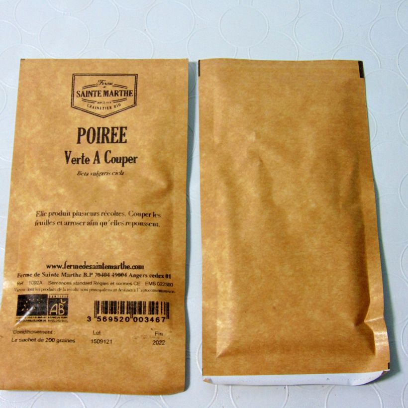 Exemple de spécimen de Poirée verte à couper Bio - Ferme de Sainte Marthe le sachet de 100 graines tel que livré