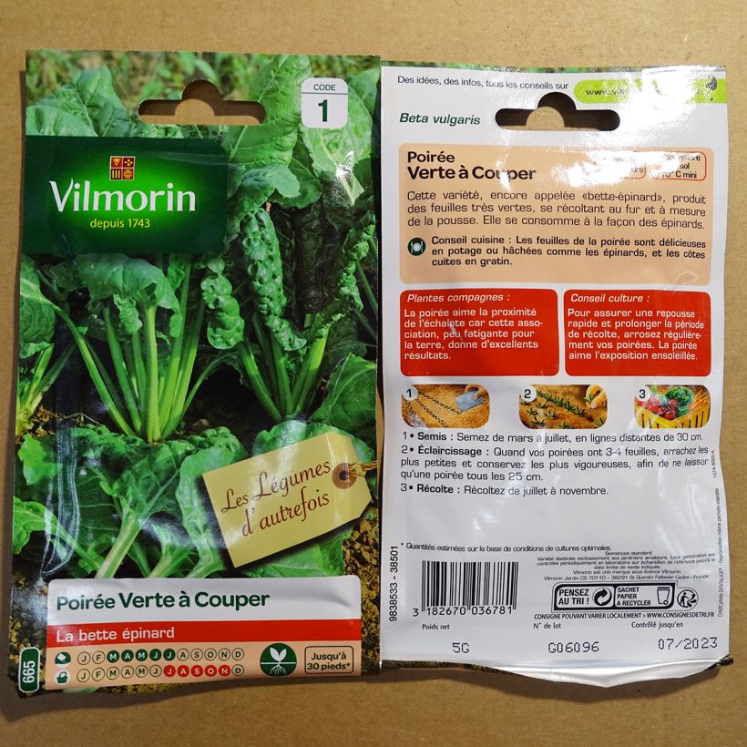 Exemple de spécimen de Poirée verte à couper - Vilmorin le sachet de 200 graines (5g) tel que livré