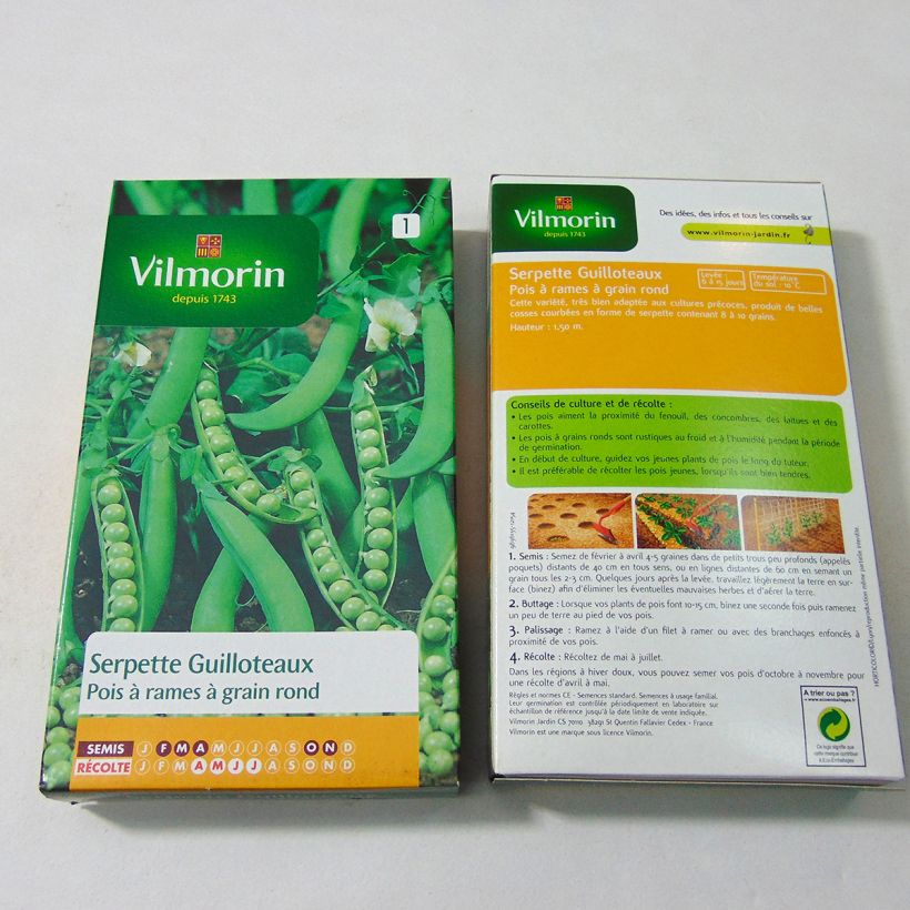 Exemple de spécimen de Pois à rames Serpette Guilloteaux à grains ronds - Vilmorin le sachet de 600 graines (200g) tel que livré