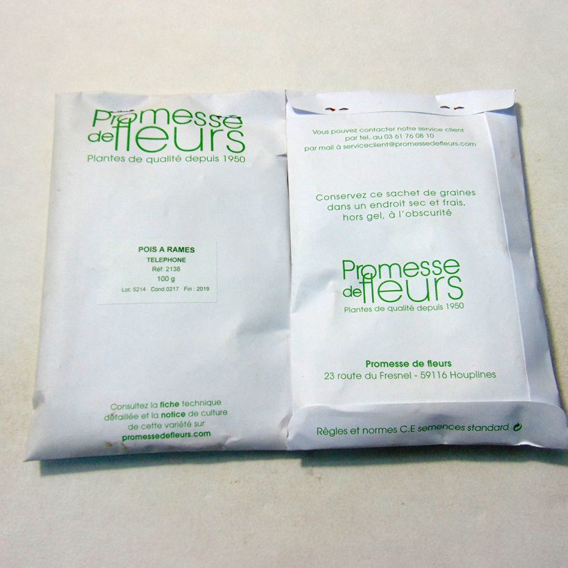 Exemple de spécimen de Pois à rames Téléphone à grains ridés - Pisum sativum le sachet de +/- 350 graines (minimum 100g) tel que livré