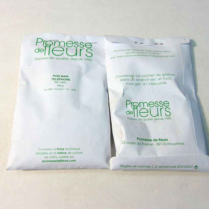 Exemple de spécimen de Pois nain Téléphone à grains ridés  - Pisum sativum le sachet de 250-350 graines (minimum 100g) tel que livré