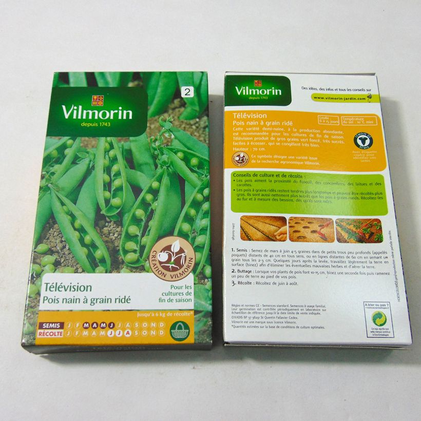 Exemple de spécimen de Pois nain Télévision à grain ridé  (Création Vilmorin) - Vilmorin le sachet de 600 graines (200g) tel que livré