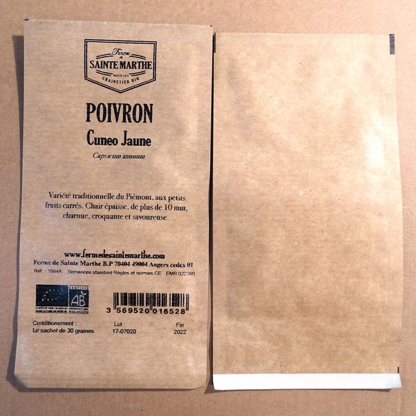 Exemple de spécimen de Poivron Cuneo Jaune Bio - Ferme de Sainte Marthe Sachet de 30 graines tel que livré