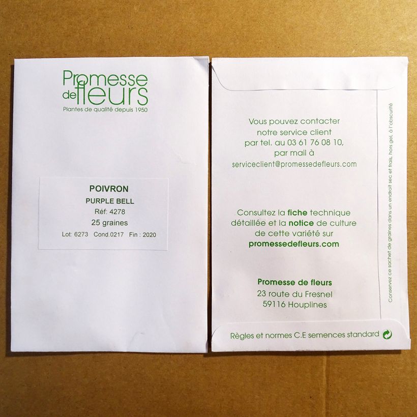 Exemple de spécimen de Poivron Purple Bell le sachet de 25 graines tel que livré