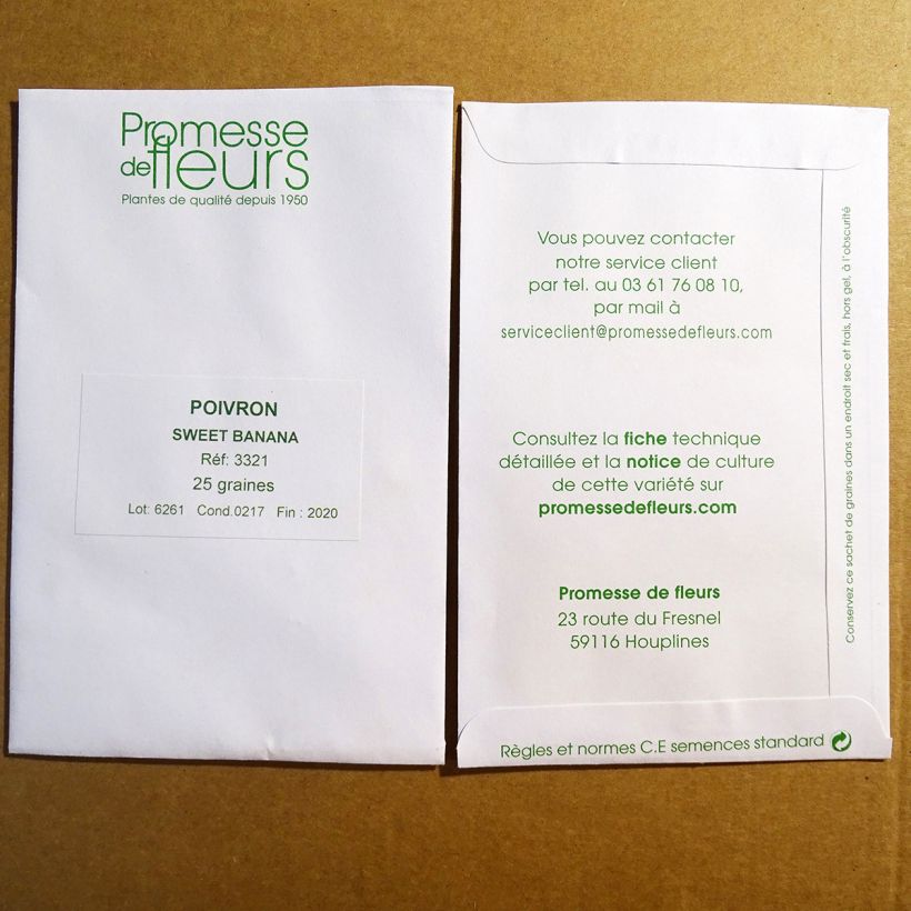 Exemple de spécimen de Poivron Sweet Banana Jaune Clair le sachet de 25 graines (0,5g) tel que livré