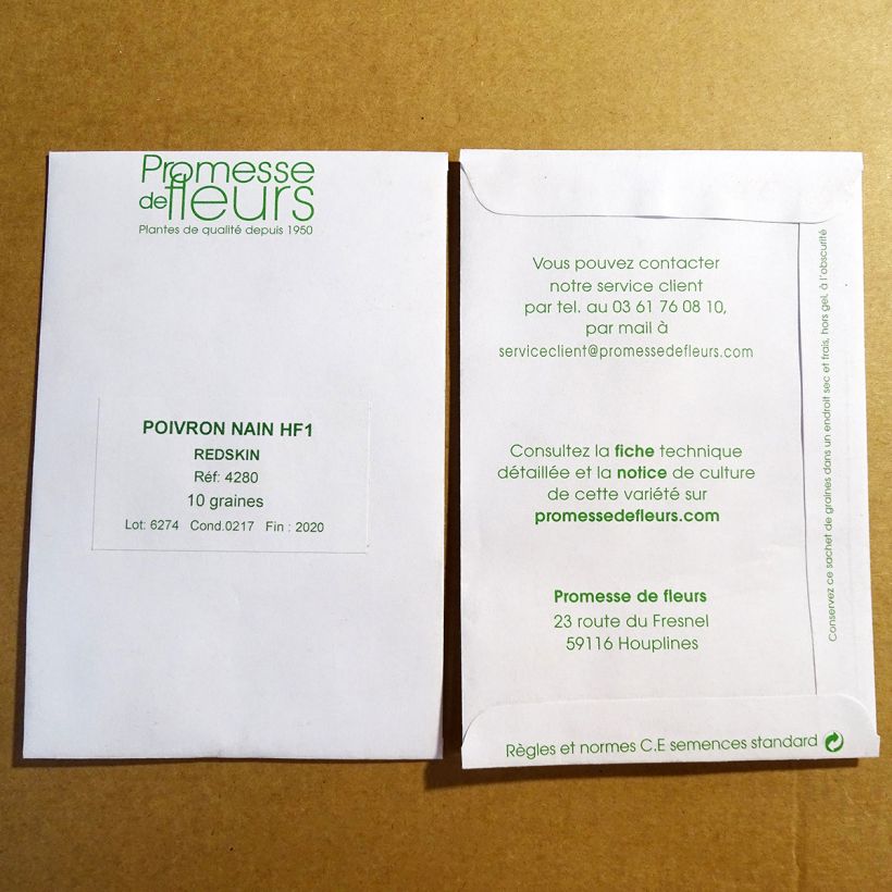 Exemple de spécimen de Poivron nain Redskin F1 le sachet de 10 graines tel que livré