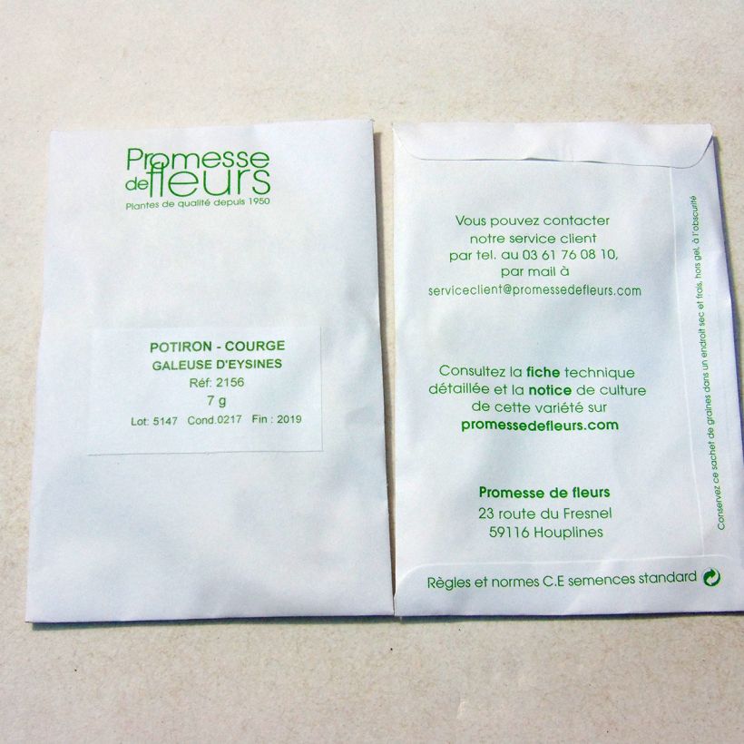 Exemple de spécimen de Potiron Galeux d'Eysines - Cucurbita maxima le sachet de graines de 7 grammes tel que livré