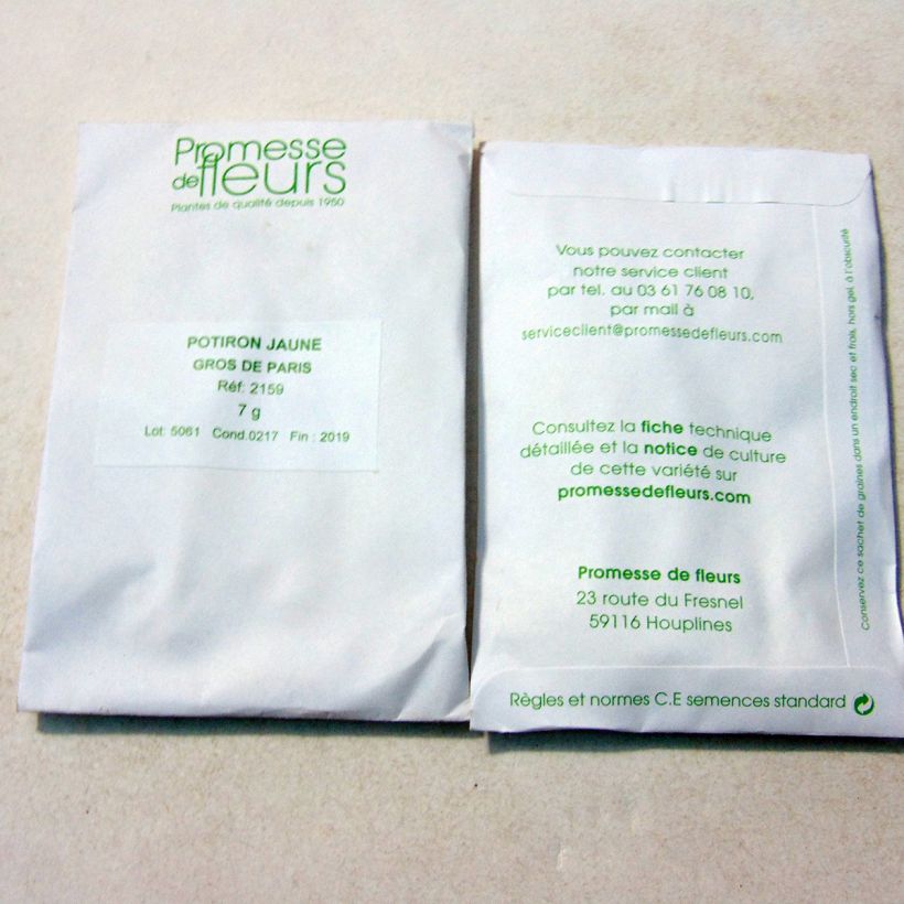 Exemple de spécimen de Potiron Jaune Gros de Paris - Cucurbita maxima  le sachet de +/- 20 graines (minimum 7g) tel que livré