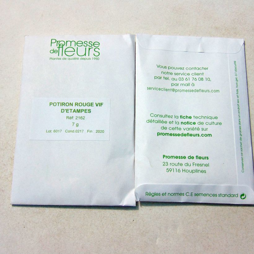Exemple de spécimen de Potiron rouge vif d'Etampes - Cucurbita maxima le sachet de +/- 20 graines (minimum 7g) tel que livré