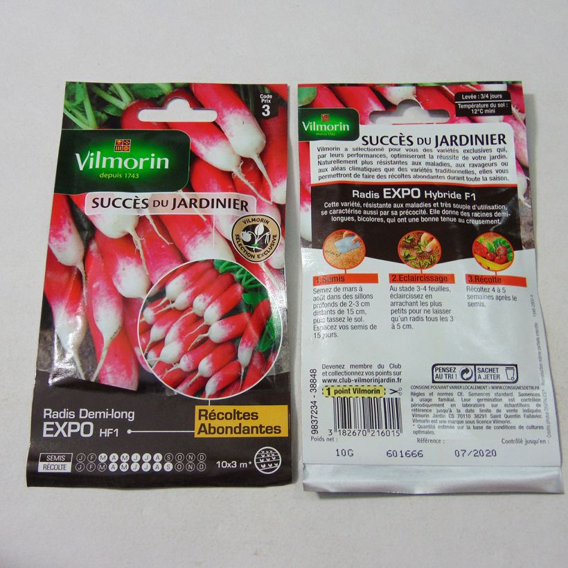 Exemple de spécimen de Radis Expo F1 - Vilmorin le sachet de 800 graines (10g) tel que livré