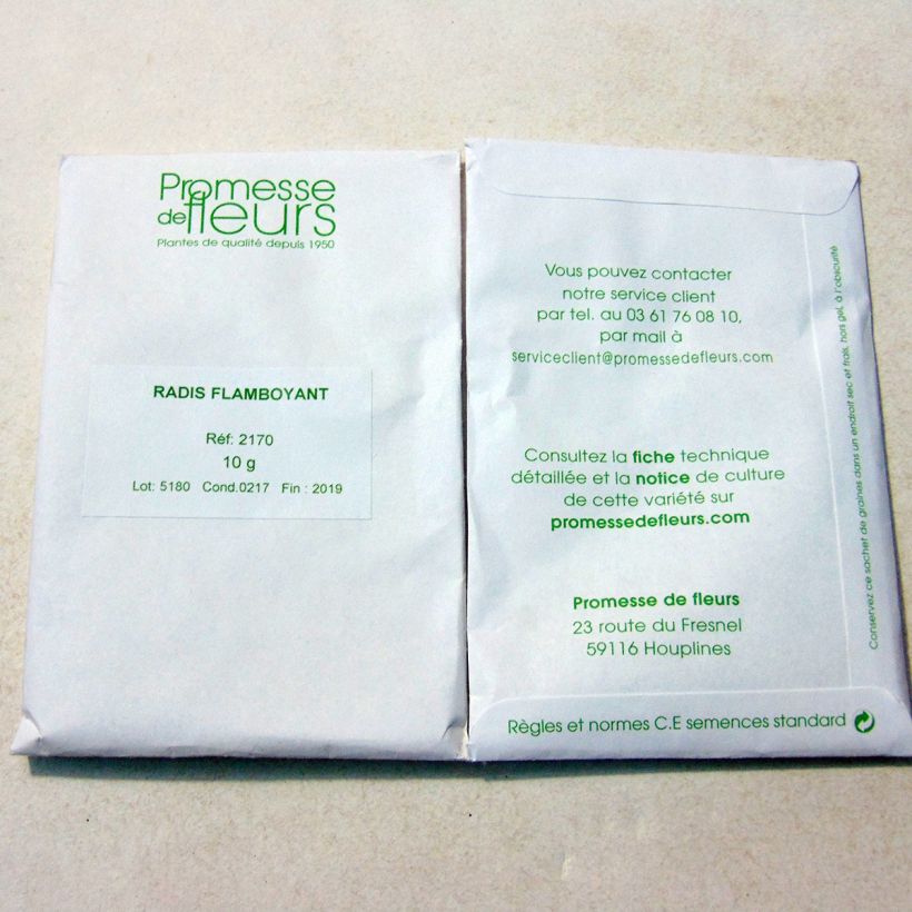 Exemple de spécimen de Radis Flamboyant - Raphanus sativus le sachet de +/- 1000 graines (minimum 10g) tel que livré
