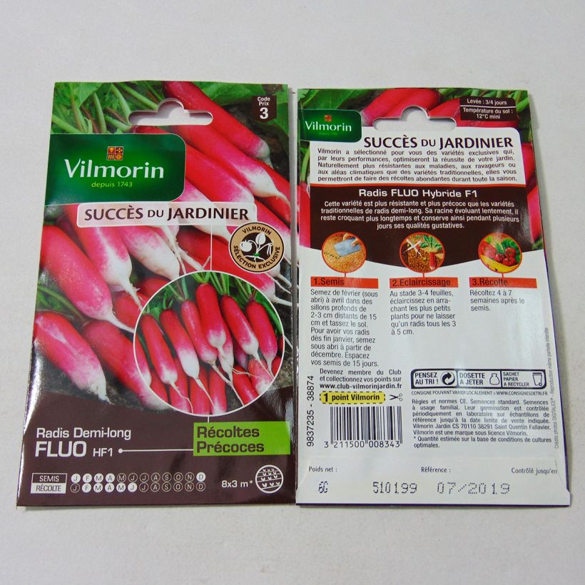 Exemple de spécimen de Radis Fluo F1 (Création Vilmorin) - Vilmorin le sachet de 480 graines (6g) tel que livré