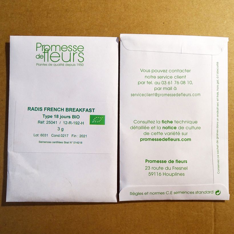 Exemple de spécimen de Radis French Breakfast Bio le sachet de +/- 500 graines (minimum 5g) tel que livré