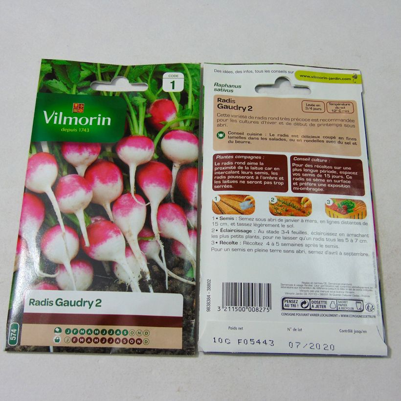 Exemple de spécimen de Radis Gaudry 2 - Vilmorin le sachet de 800 graines (10g) tel que livré