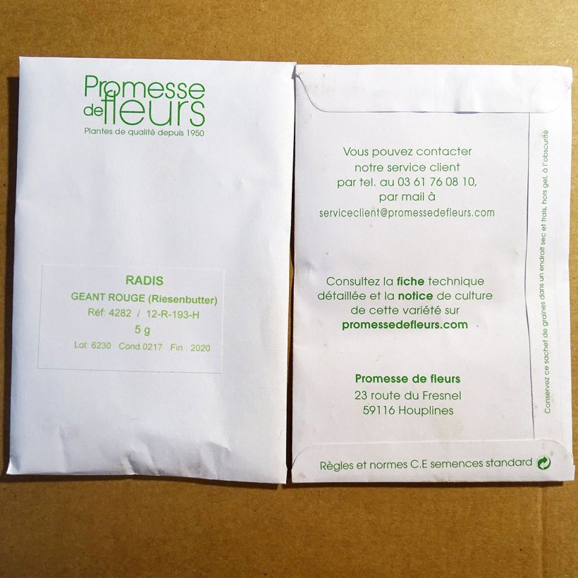 Exemple de spécimen de Radis Géant rouge - Riesenbutter le sachet de +/- 500 graines (minimum 5g) tel que livré