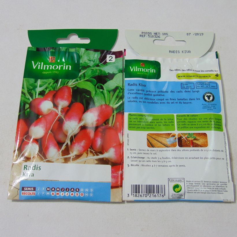 Exemple de spécimen de Radis Kiva - Vilmorin le sachet de 800 graines (10g) tel que livré