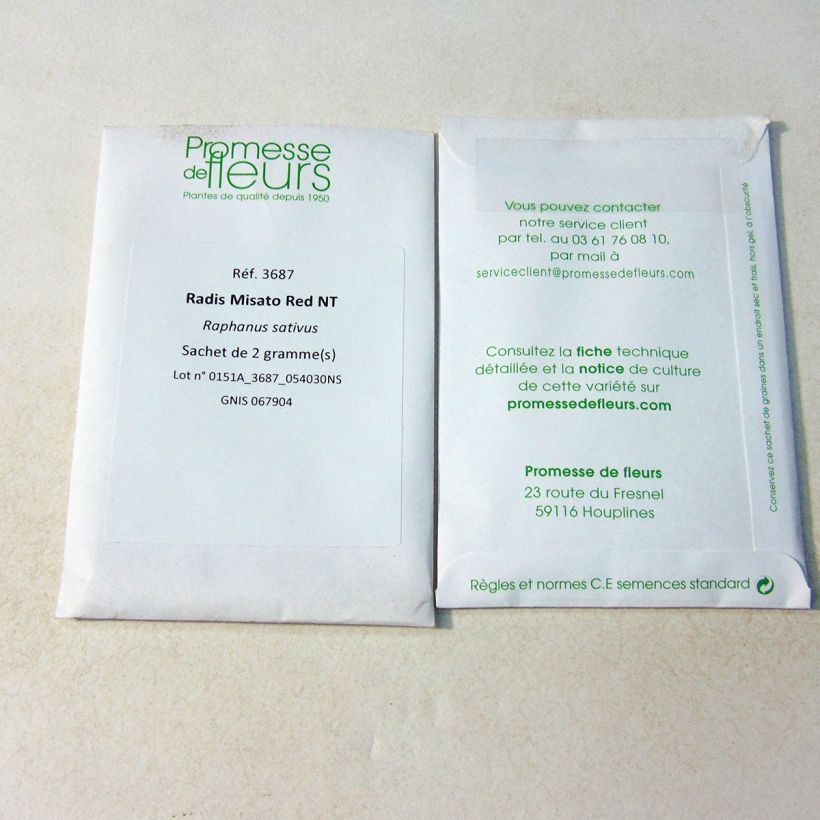 Exemple de spécimen de Radis Misato Red NT - Raphanus Sativus le sachet de 160 graines (2g) tel que livré