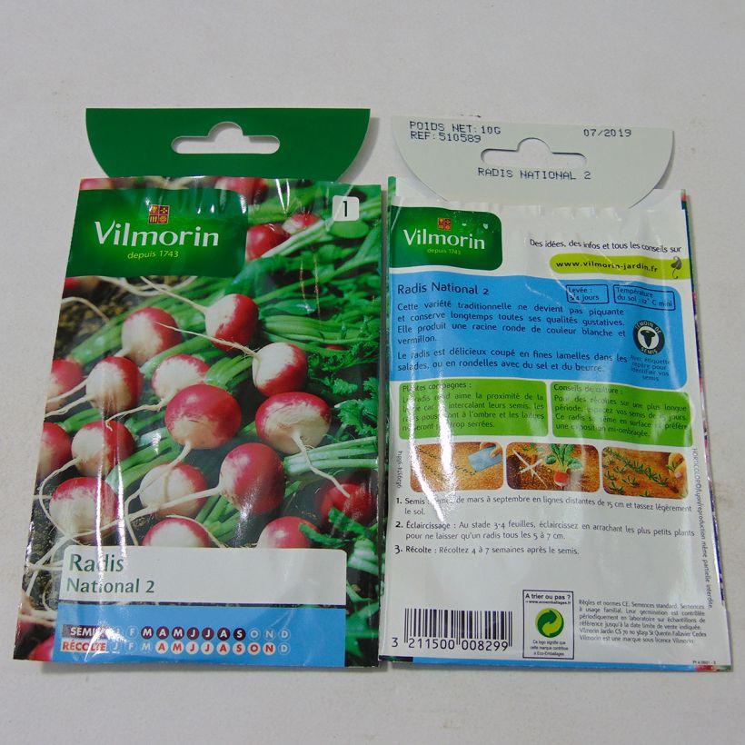 Exemple de spécimen de Radis National 2 - Vilmorin le sachet de 800 graines (10g) tel que livré