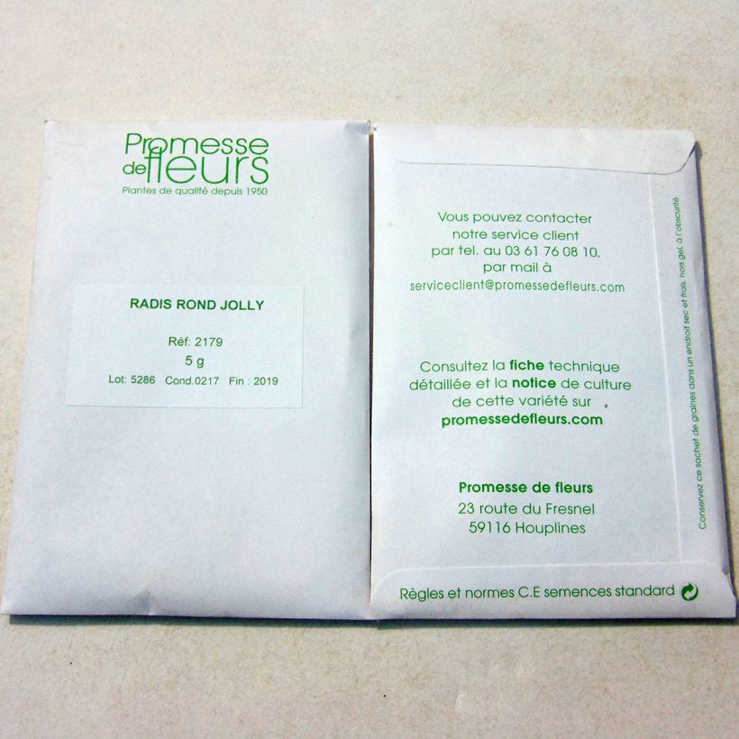 Exemple de spécimen de Radis Rond Jolly - Raphanus sativus le sachet de 500 graines (5g) tel que livré