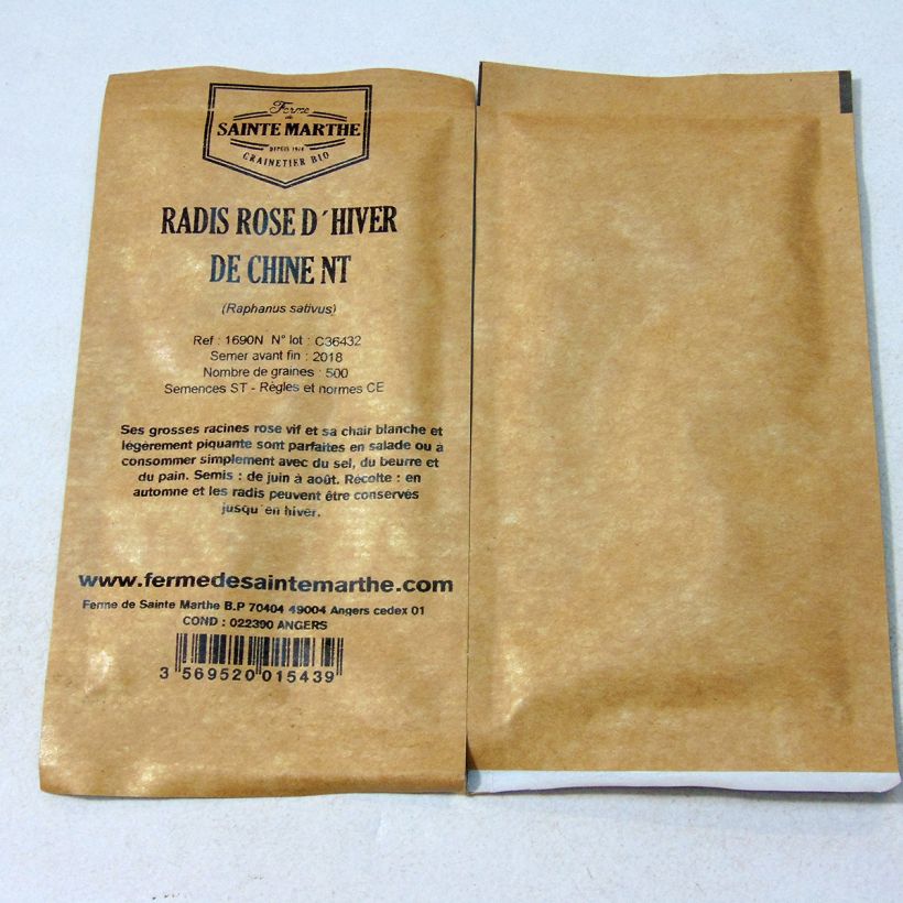 Exemple de spécimen de Radis Rose d'hiver de Chine NT - Ferme de Sainte Marthe le sachet de 500 graines (5g) tel que livré