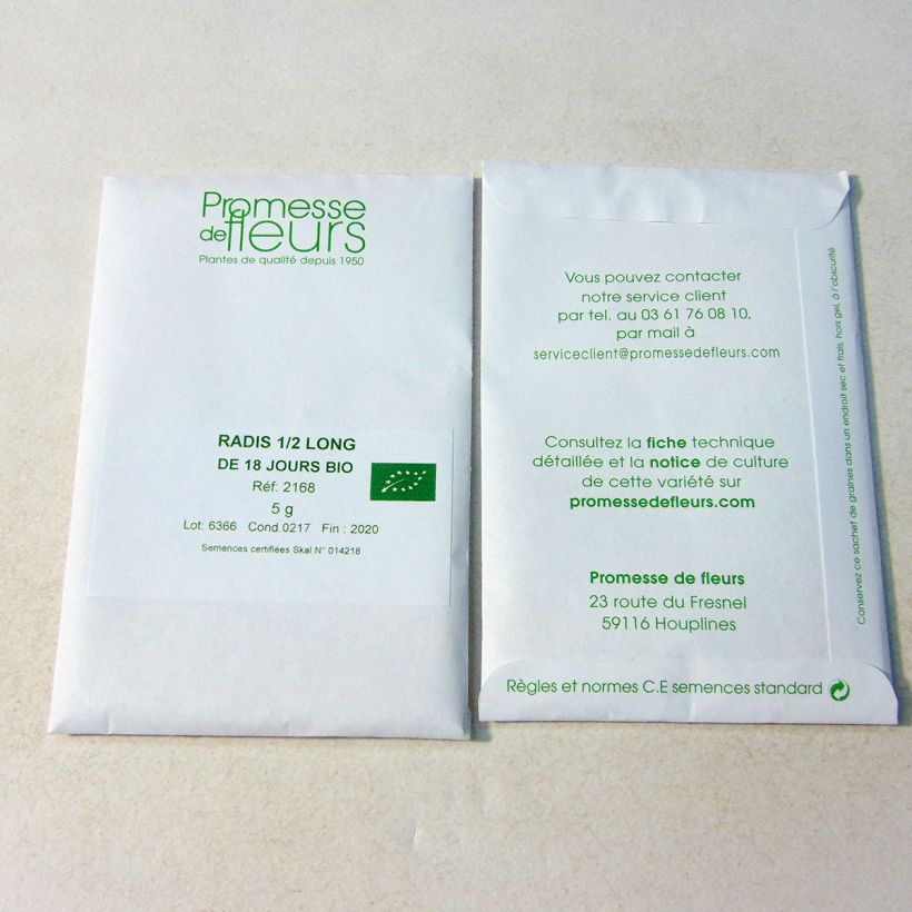 Exemple de spécimen de Radis de 18 jours Bio le sachet de 800 graines (8g) tel que livré