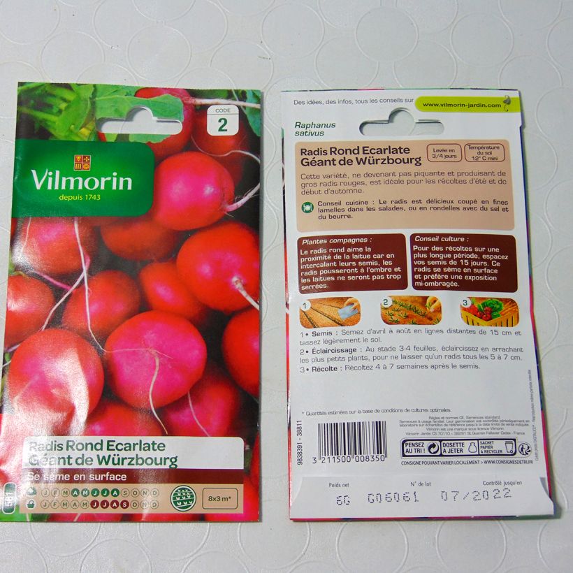 Exemple de spécimen de Radis rond écarlate géant de Wurzbourg - Vilmorin le sachet de 480 graines (6g) tel que livré