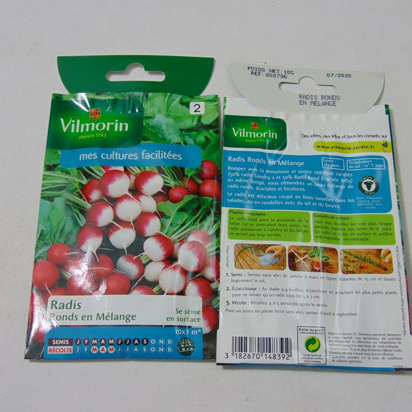 Exemple de spécimen de Radis ronds en mélange (Gaudry 2 / Jolly) - Vilmorin le sachet de 800 graines (10g) tel que livré