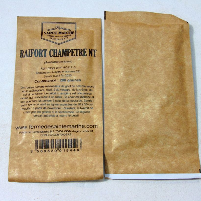 Exemple de spécimen de Raifort champêtre NT - Ferme de Sainte Marthe le sachet de 200 graines (2g) tel que livré