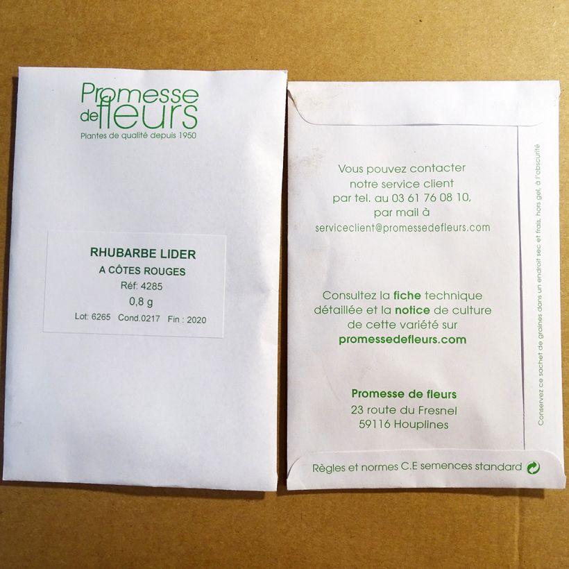 Exemple de spécimen de Rhubarbe Lider à côtes rouges le sachet de 40-50 graines (0,8g) tel que livré
