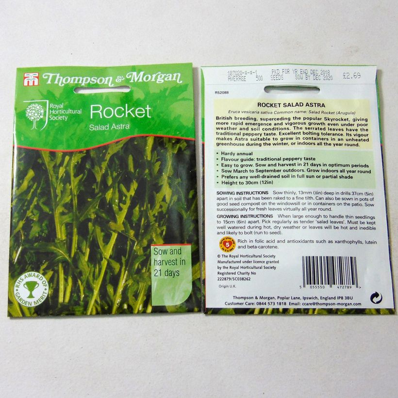 Exemple de spécimen de Roquette Astra le sachet de 750 graines tel que livré