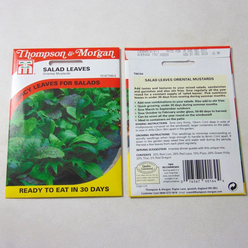 Exemple de spécimen de Salades à couper Oriental Mustards - Mesclun le sachet de 2000 graines tel que livré