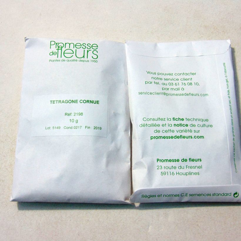 Exemple de spécimen de Tétragone Cornue - Tetragonia tetragonoides le sachet de +/- 120 graines (minimum 10g) tel que livré