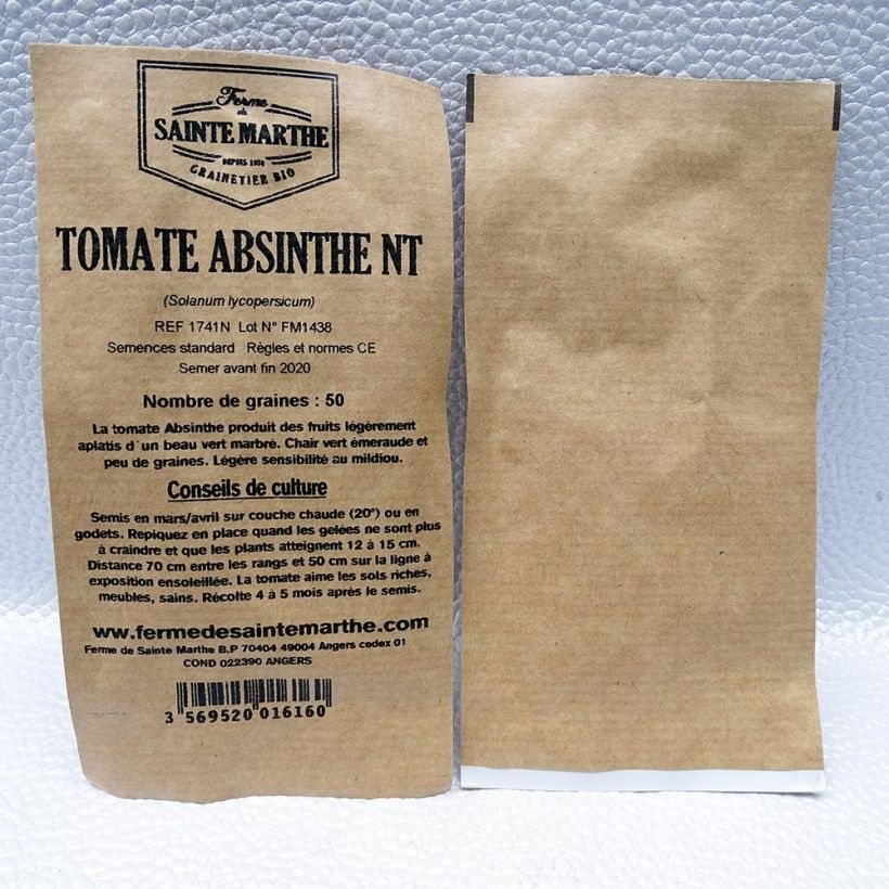 Exemple de spécimen de Tomate Absinthe NT - Ferme de Sainte Marthe le sachet de 50 graines tel que livré
