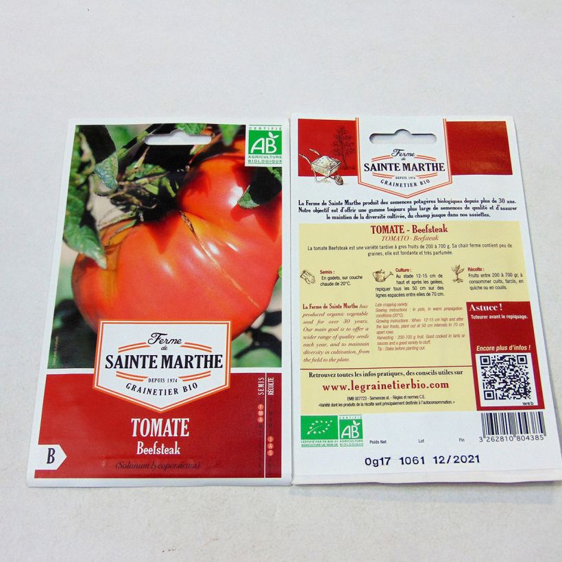 Exemple de spécimen de Tomate Beefsteak Bio - Ferme de Sainte Marthe le sachet de 40 graines tel que livré