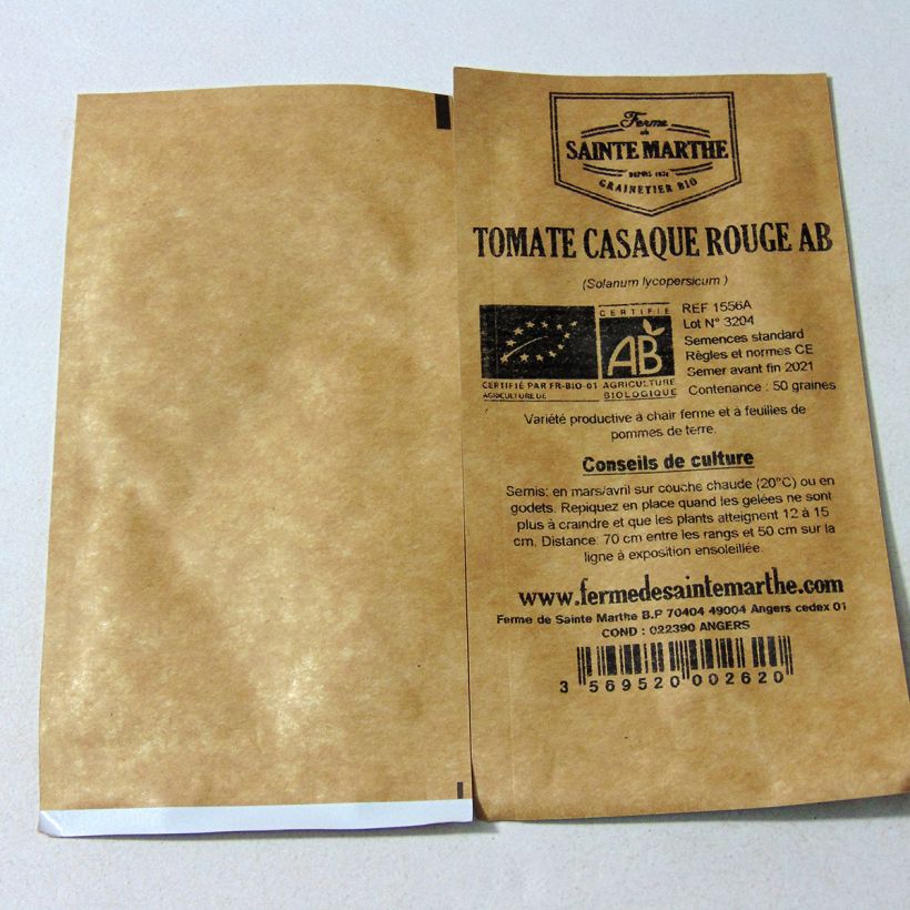 Exemple de spécimen de Tomate Casaque Rouge Bio - Ferme de Sainte Marthe le sachet de 50 graines tel que livré