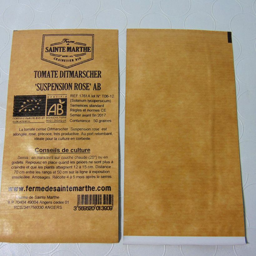 Exemple de spécimen de Tomate Ditmarscher Suspension Rose - Bio - Ferme de Sainte Marthe  le sachet de 50 graines tel que livré