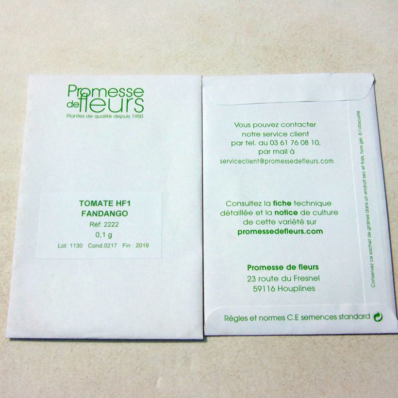 Exemple de spécimen de Tomate Fandango F1 le sachet de +/- 25 graines (minimum 0,1g) tel que livré
