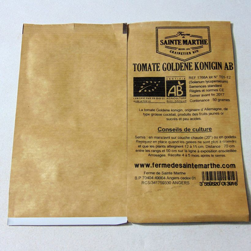 Exemple de spécimen de Tomate Goldene Königin Bio - Ferme de Sainte Marthe - Tomate Reine d'or le sachet de 50 graines tel que livré