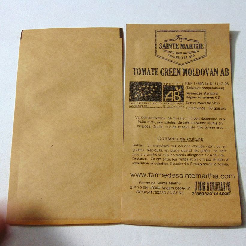 Exemple de spécimen de Tomate Green Moldovan Bio - Ferme de Sainte Marthe le sachet de 50 graines tel que livré