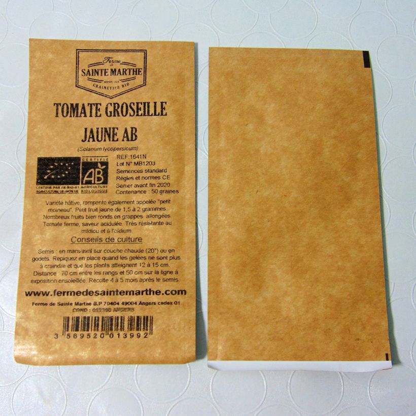 Exemple de spécimen de Tomate Groseille Jaune type Petit Moineau Bio - Ferme de Sainte Marthe  le sachet de 50 graines tel que livré