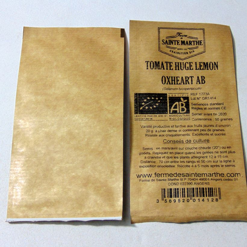 Exemple de spécimen de Tomate Huge Lemon Oxheart Bio - Ferme de Sainte Marthe le sachet de 50 graines tel que livré