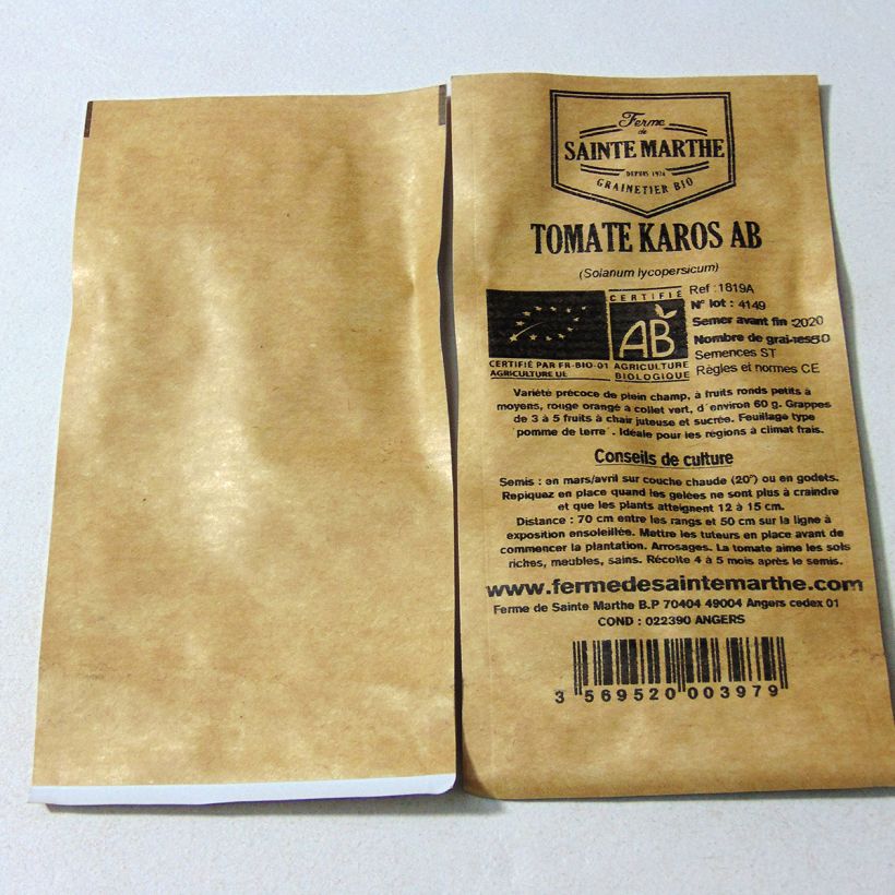 Exemple de spécimen de Tomate Karos Bio - Ferme de Sainte Marthe le sachet de 50 graines tel que livré